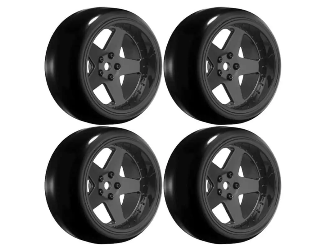 Louise Rc 1/10 Drift 2,4,6,8mm Offset 5-Spoke Wheels Gloss Black With Tyres – view 3