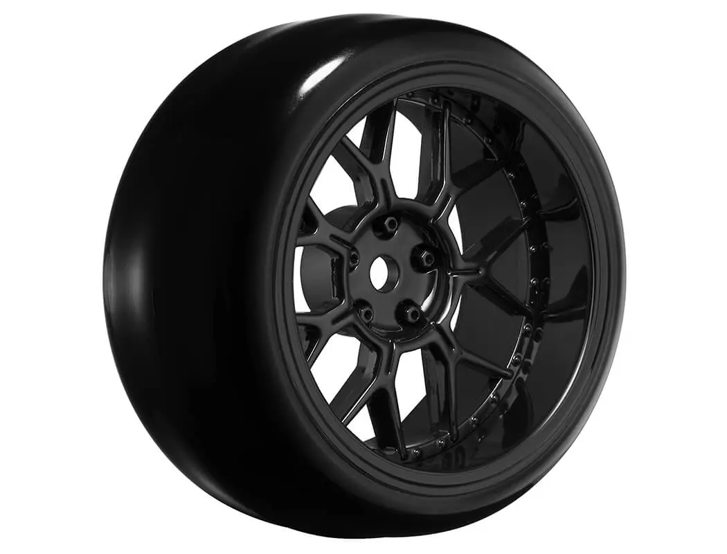 Louise Rc 1/10 Drift 2,4,6,8mm Offset 14-Spoke Wheels Gloss Black With Tyres – view 2