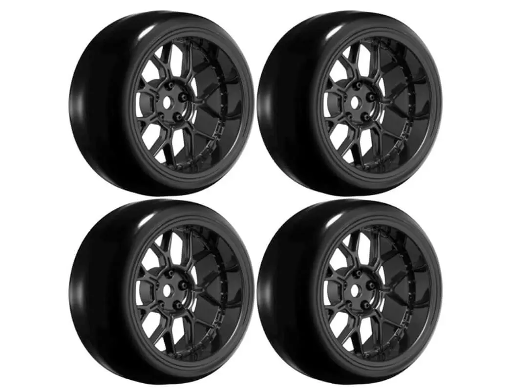 Louise Rc 1/10 Drift 2,4,6,8mm Offset 14-Spoke Wheels Gloss Black With Tyres – view 3