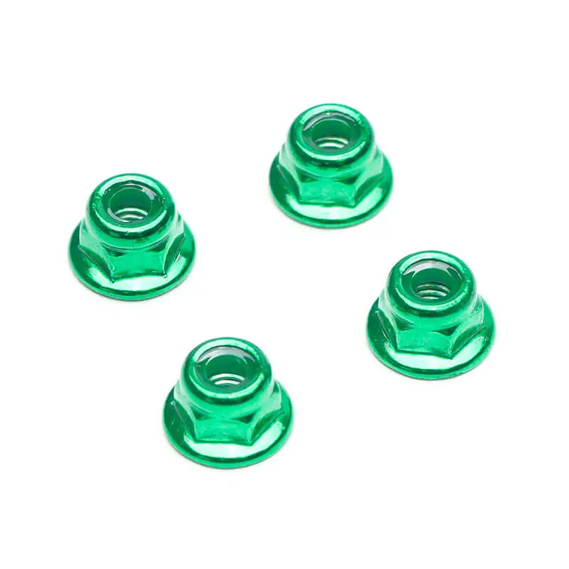 Fastrax M4 Green Flanged Aluminium Locknuts 4pcs