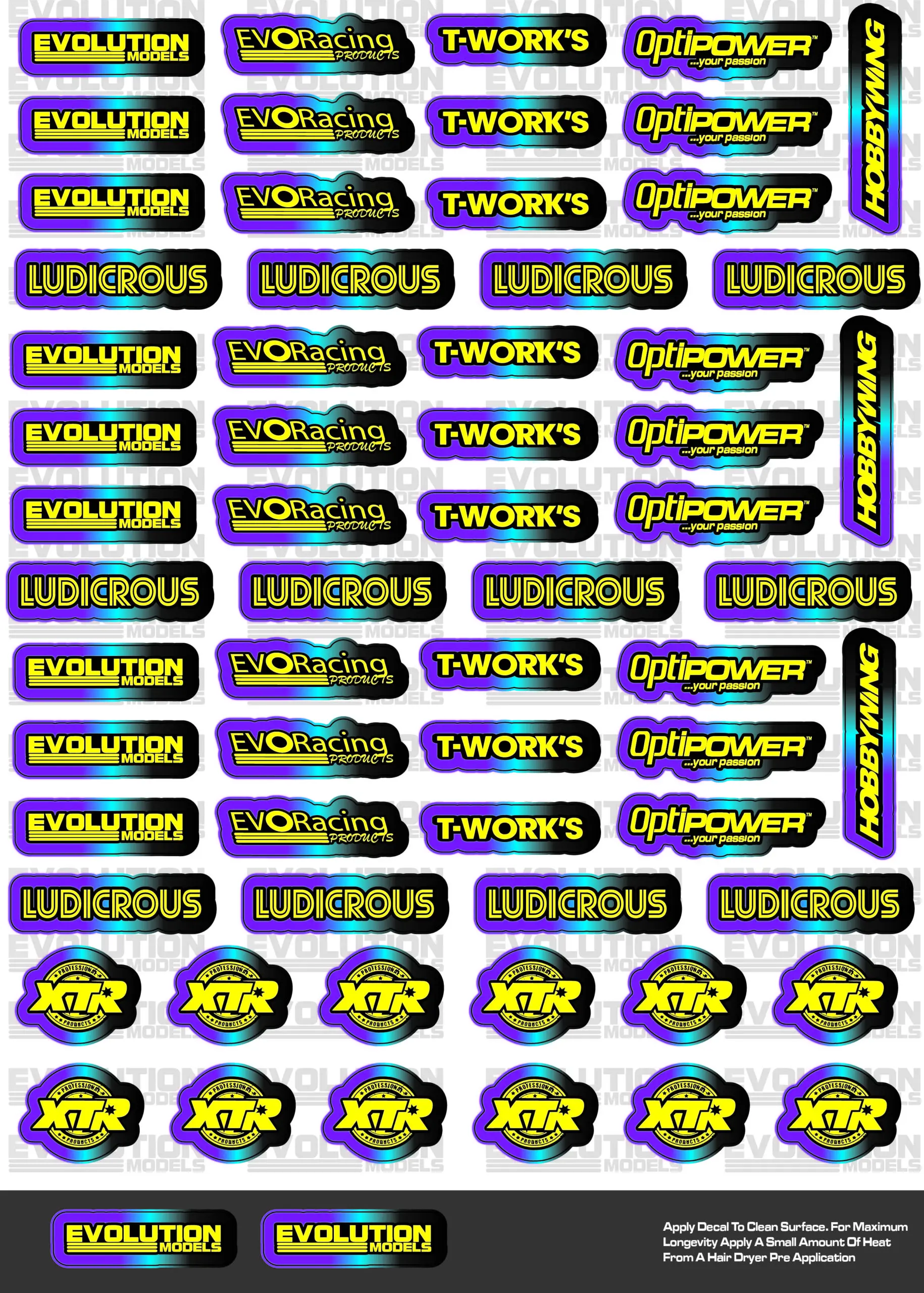 ERP144-10 Evolution Models 1/10th Sticker Sheet – 1 Sheet