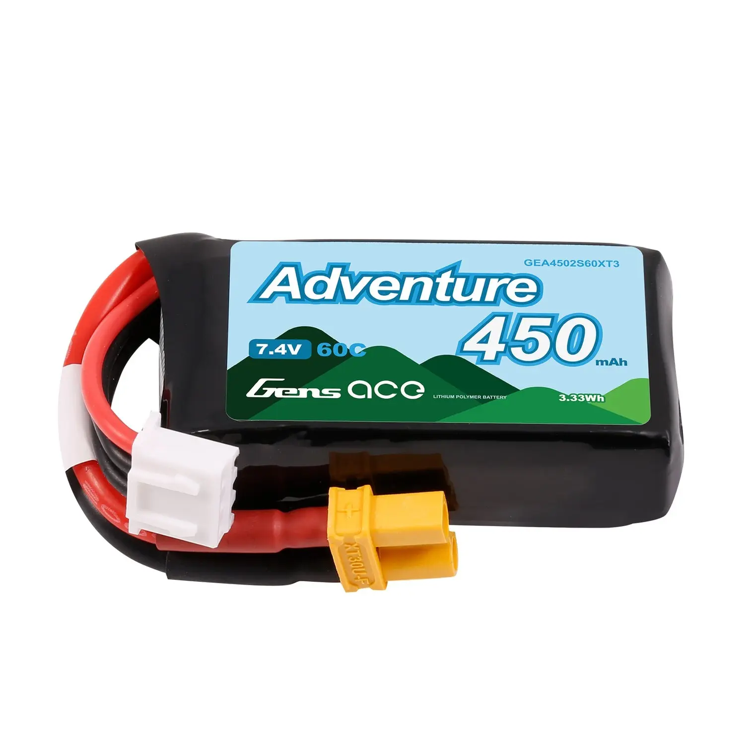 Gens Ace Adventure LiPo 2S 7.4V 450mAh 60C (XT30) 43x23x13mm 28g