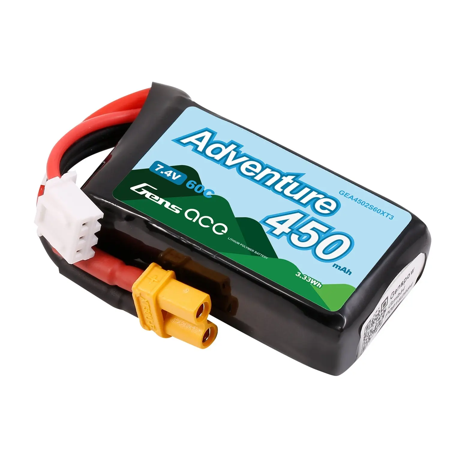 Gens Ace Adventure LiPo 2S 7.4V 450mAh 60C (XT30) 43x23x13mm 28g