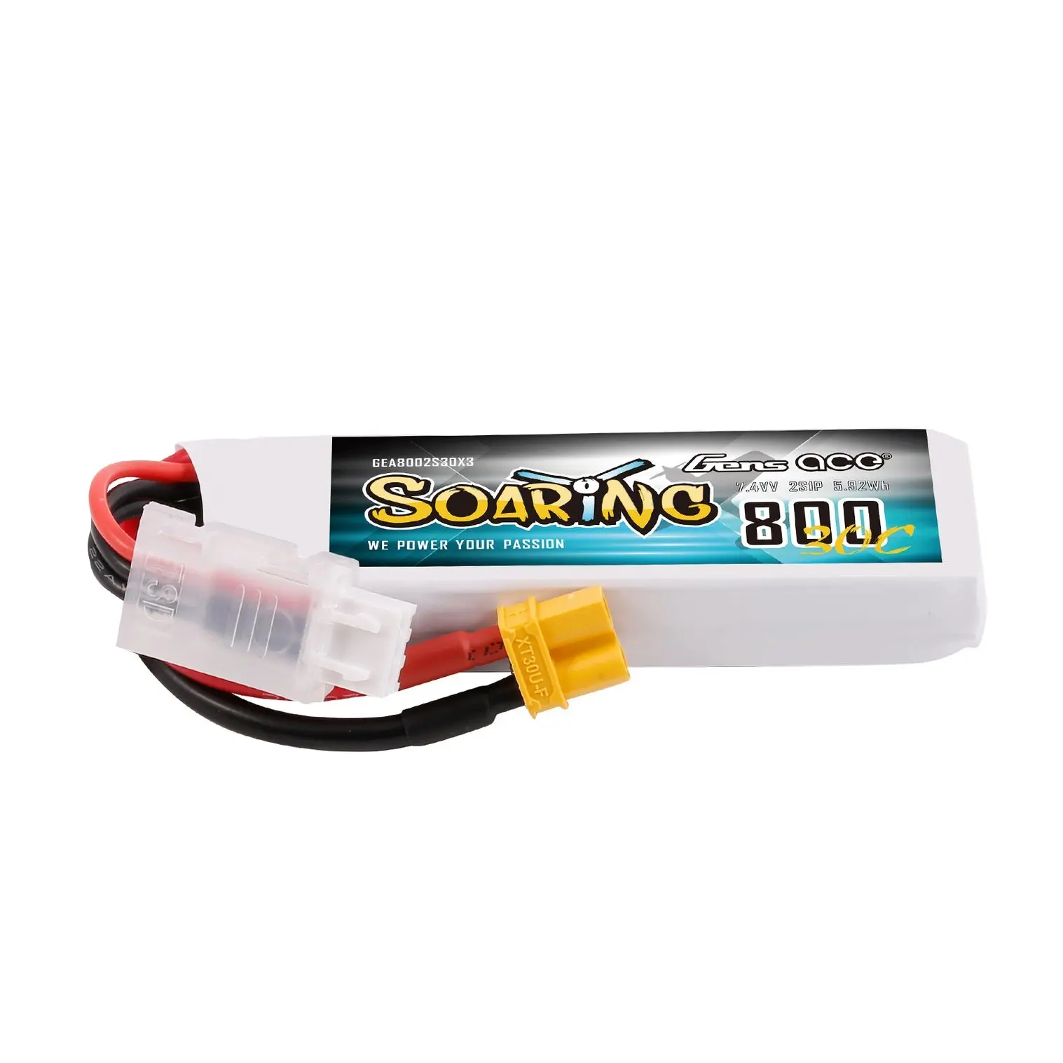 Gens Ace Soaring LiPo 2S 7.4V 800mAh 30C (XT30) 71x24x12mm 44g
