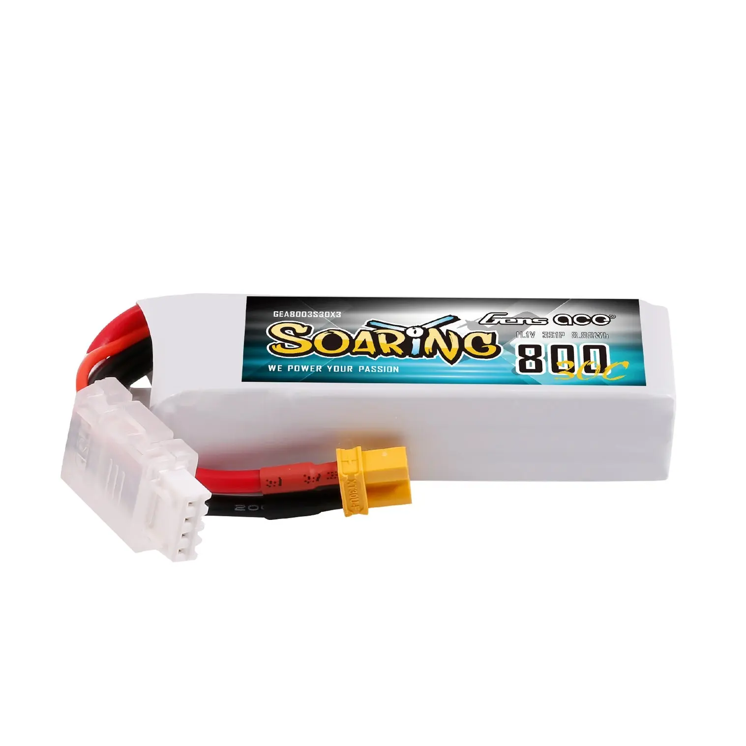 Gens Ace Soaring LiPo 3S 11.1V 800mAh 30C (XT30) 71x24x17mm 63g