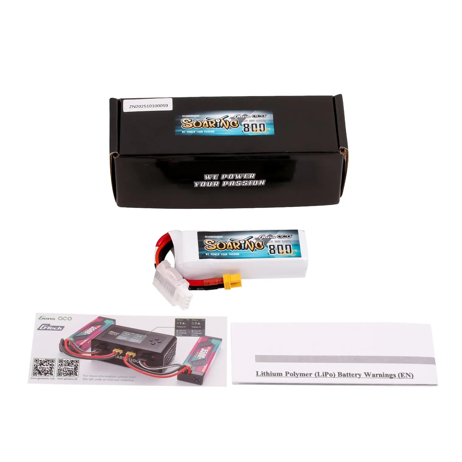 Gens Ace Soaring LiPo 3S 11.1V 800mAh 30C (XT30) 71x24x17mm 63g